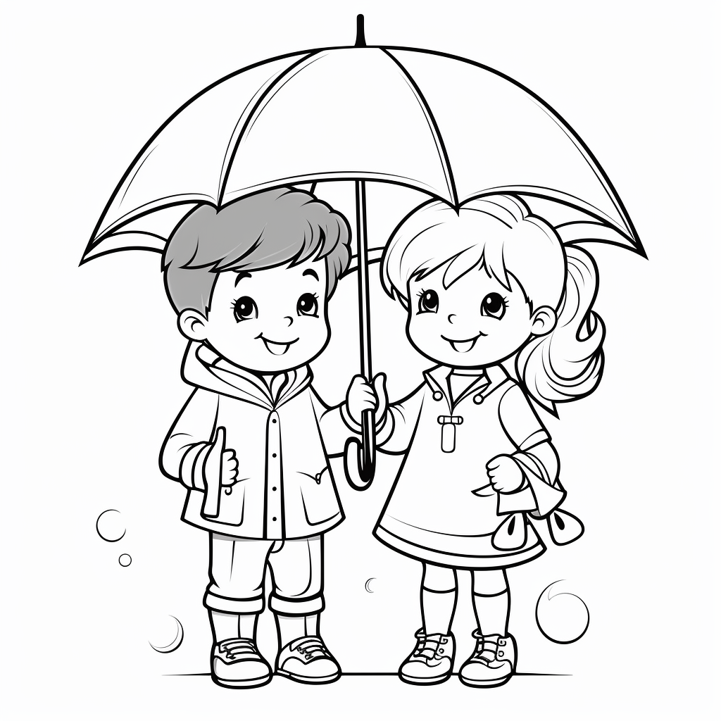 dzieci pod parasolem kolorowanka